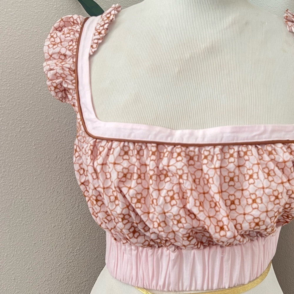 Nwt My Beachy Side Top Cropped Sweet Tart Cap Sleeve Light Pink Eyelet Milkmaid — image 6 of 7